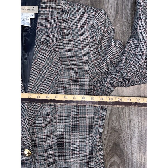 SHERIDAN SQUARE WOMENS JACKET BLAZER SZ 12 BROWN PLAID BUTTON UP LS - Picture 11 of 14
